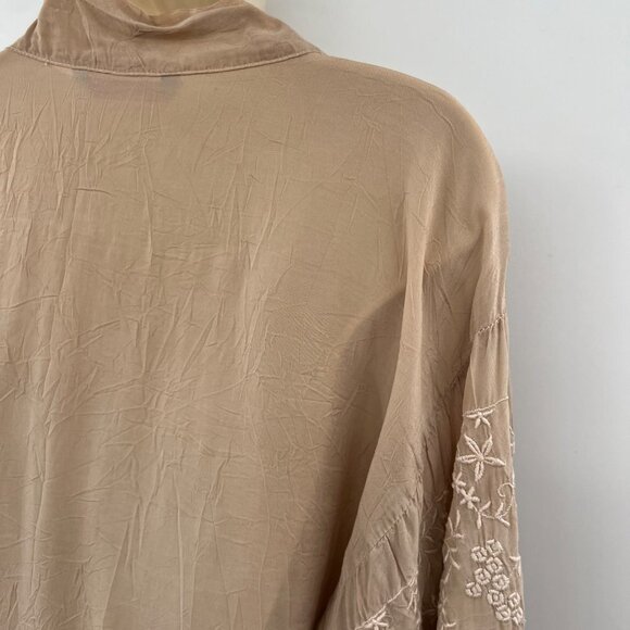 Johnny Was Women's Brown Lace 3/4 Sleeve V-Neck Belted Top Blouse Size XS - Picture 8 of 12